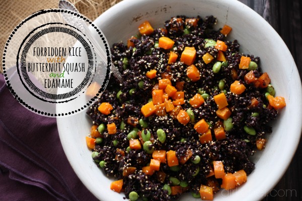 Sesame-ginger forbidden rice with butternut squash and edamame