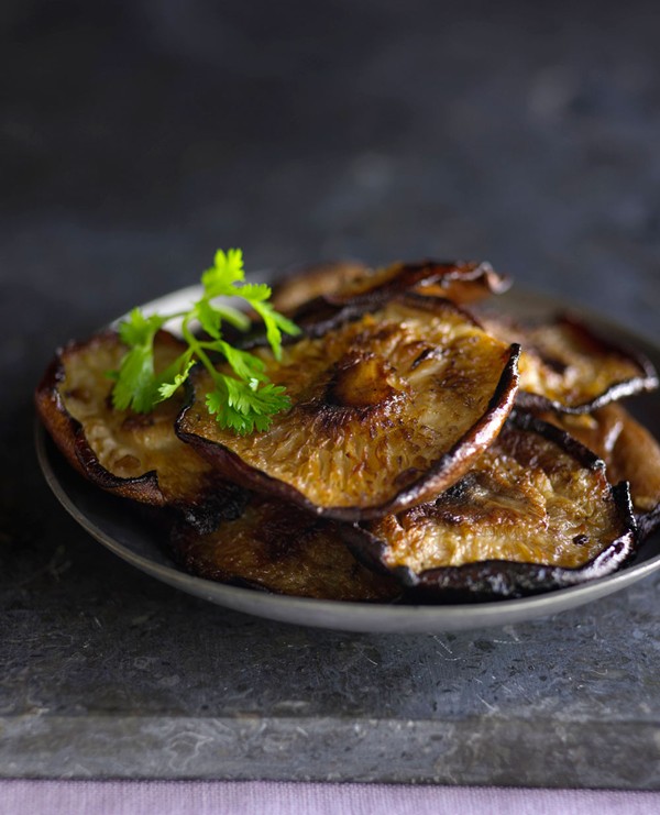 Sesame-ginger marinated grilled shiitakes