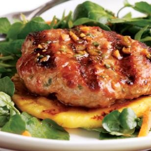 Sesame-ginger pork patty with grilled pineapple