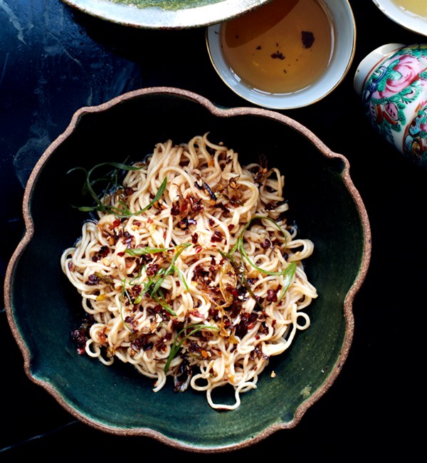 Sesame noodles with chili oil and scallions