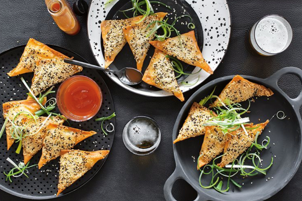 Sesame prawn toast triangles