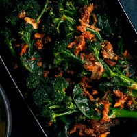Sesame purple sprouting broccoli with kimchi