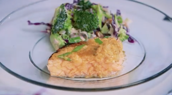 Sesame salmon with kimchi-miso butter