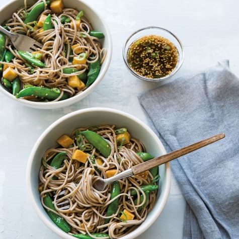 Sesame soba noodles with tofu & sugar snap peas