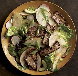 Sesame steak salad with Asian pears