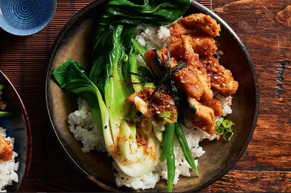 Sesame teri-teri chicken with rice