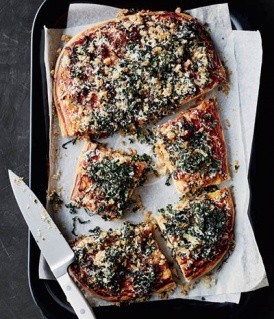 Sfincione with cavolo nero, speck and pecorino