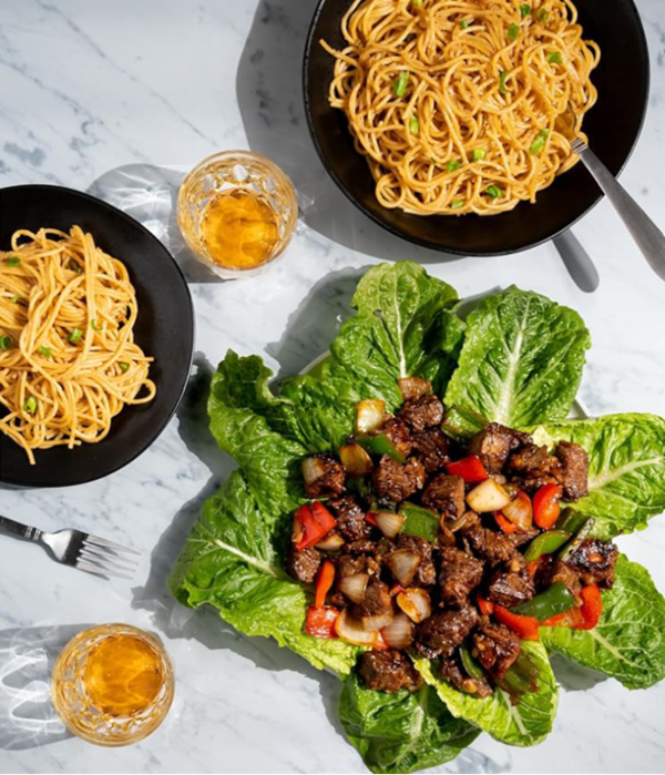 Shaking beef and Vietnamese garlic noodles (Thit bo luc lac and Mi Xao Toi)