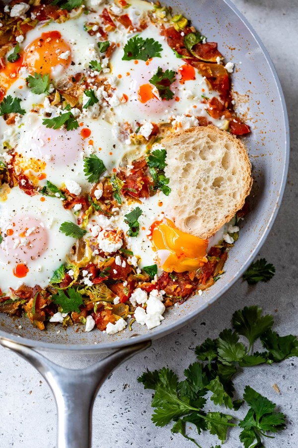 Shakshuka with Brussels and feta