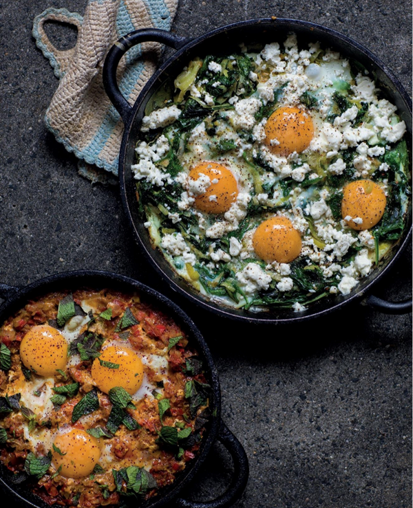 Shakshuka with English spinach and feta