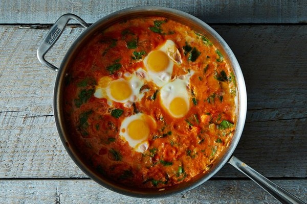 Shakshuka with grains and feta