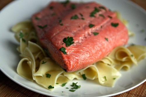 Shallow-poached salmon