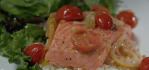 Shallow-poached salmon with leek beurre blanc
