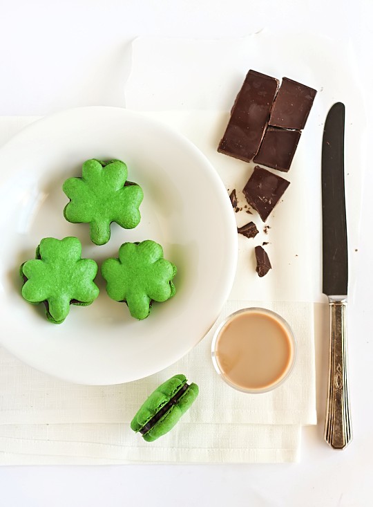 Shamrock macarons with Baileys chocolate ganache