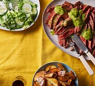 Sharing bavette with blue cheese, beef dripping wedges & ranch salad