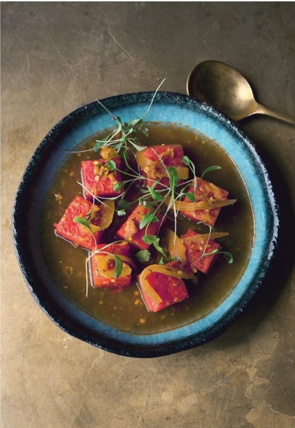 Sharp and spicy watermelon soup
