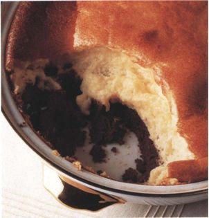 Sharp lemon soufflé on a chocolate shortbread base