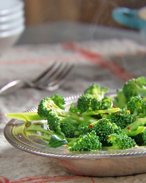 Shaved and steamed broccoli