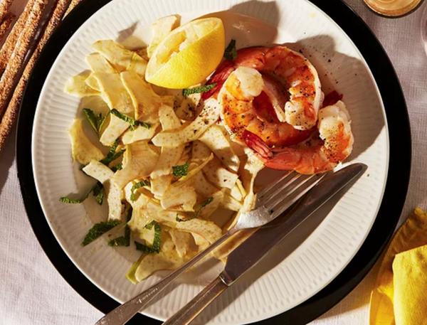Shaved artichoke salad with shrimp