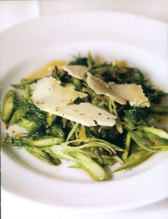 Shaved asparagus and fennel with aged Caerphilly