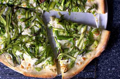 Shaved asparagus pizza