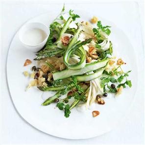 Shaved asparagus salad with lemon buttermilk dressing