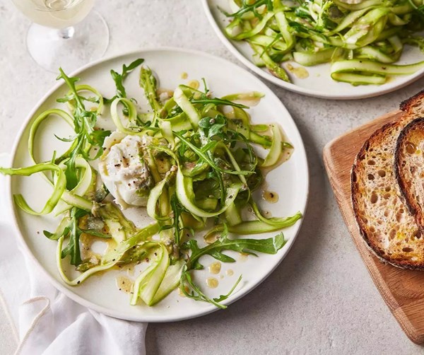 Shaved asparagus with mozzarella & anchovies