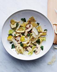Shaved baby artichoke and marinated mushroom salad
