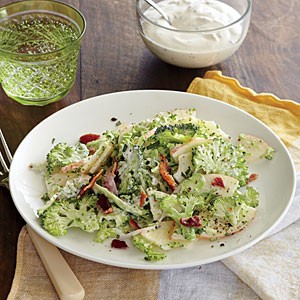 Shaved broccoli-apple salad with tarragon dressing and bacon