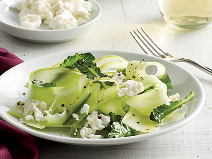 Shaved broccoli stalk salad with lime & cotija