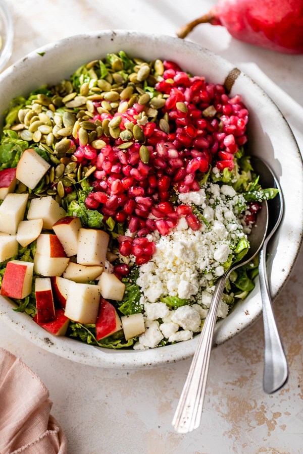 Shaved Brussels sprout salad with pears and pomegranate 