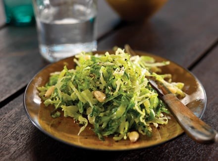 Shaved Brussels sprouts salad with pine nuts and lemon