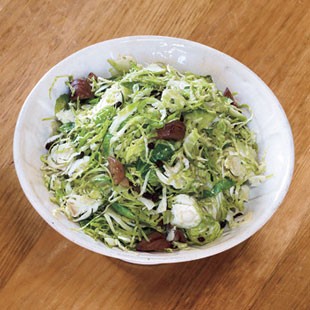 Shaved Brussels sprouts with currants and chestnuts