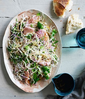 Shaved cabbage, fennel and ham salad