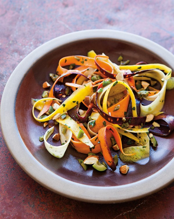 Shaved carrots with olives & almonds