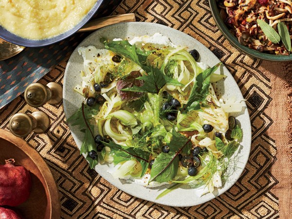 Shaved celery and fennel salad with pickled grapes