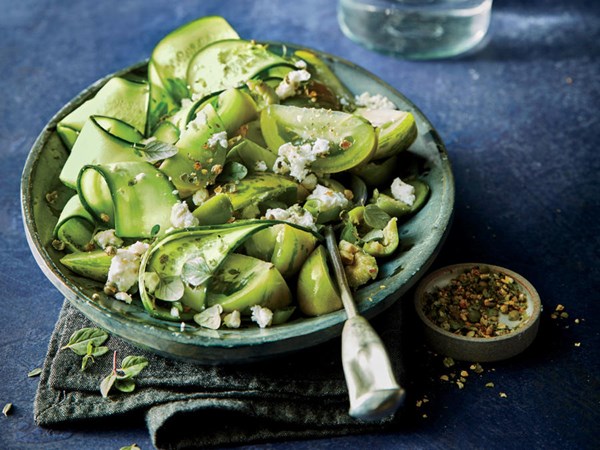 Shaved cucumber Greek salad