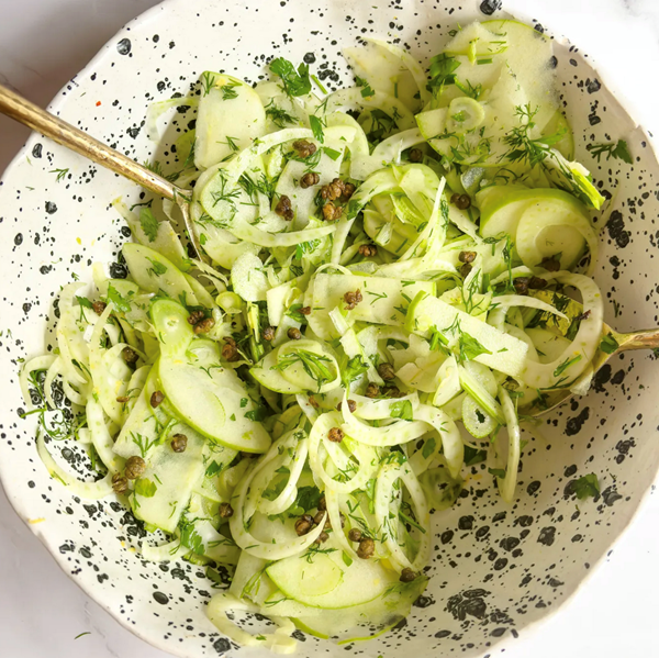 Shaved fennel and apple salad with fried capers and dill
