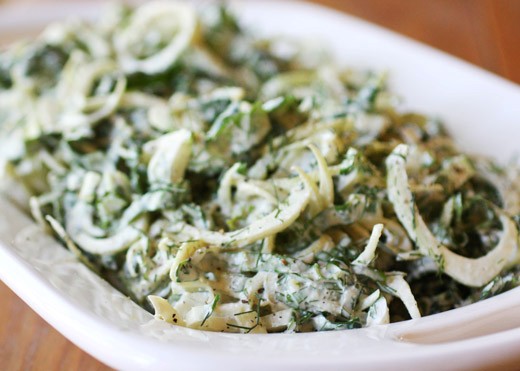 Shaved fennel and bok choy salad with ginger vinaigrette