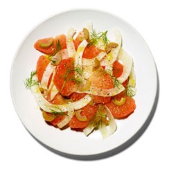 Shaved fennel and olives with grapefruit