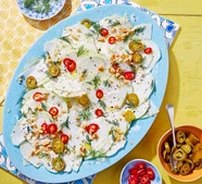 Shaved kohlrabi salad with pickled jalapeño dressing