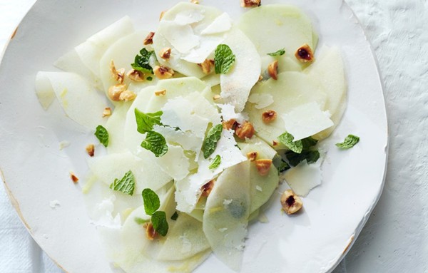 Shaved kohlrabi with apple and hazelnuts