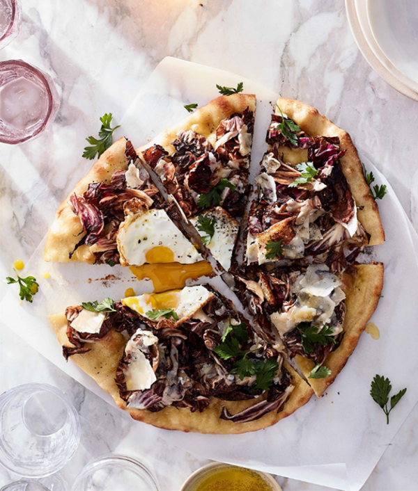 Shaved radicchio, Parmesan + truffle pizza [Lea Michele]