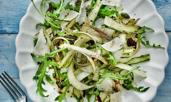 Shaved raw asparagus with balsamic vinegar and Parmesan
