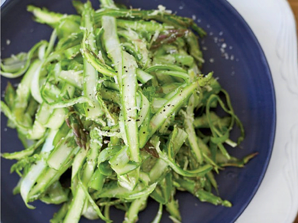 Shaved raw asparagus with Parmesan dressing