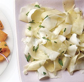 Shaved rutabaga and turnip salad with scallions