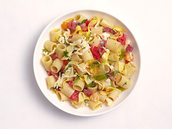 Shaved squash and tomato pasta