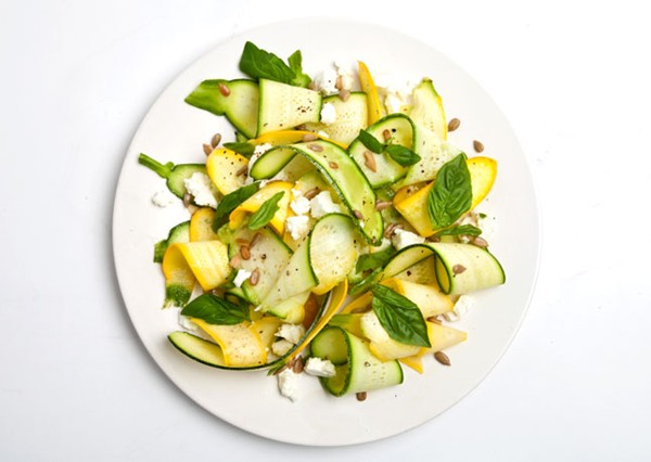 Shaved squash salad with sunflower seeds