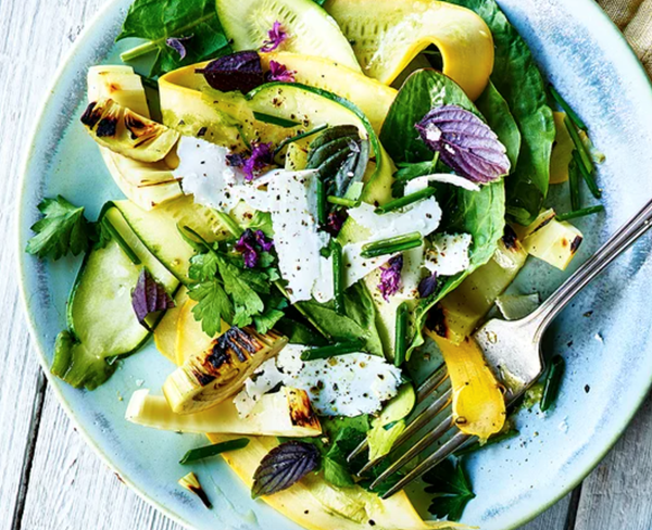 Shaved summer squash salad with ricotta salata & charred fennel