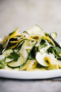 Shaved summer squash with Parmesan, lots and lots of herbs, and olive oil
